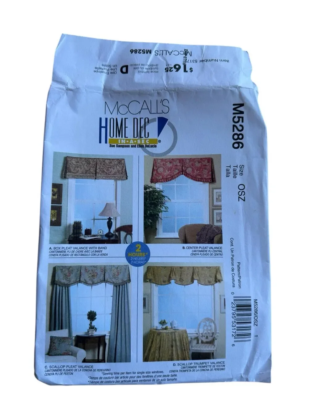 MCCALLS Home Dec Window Valance Pattern Uncut #M5286 2 Hours Pleat Scallop